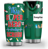 Personalized Coffee Scrubs Rubber Gloves Nurse Tumbler Cup With Lid Double Wall Vacuum Insulated Travel Coffee Mug Birthday Christmas Nurse Week Appreciation Gift Women Men