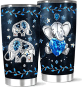 Elephant Sapphire Mandala Gems Jewelry Coffee Tumbler Leak Proof Metal Drinking Cup Travel Aesthetic Animal Double Walled Insulated Stainless Steel Vacuum Water Bottle