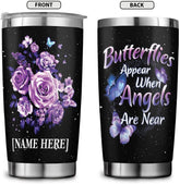 Personalized Tumbler Aesthetic Roses Butterflies Appear When Angels are Near Stainless Steel Tumbler for Butterfly Lover, Customized Gifts for Birthday Christmas Thanksgiving