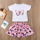 2024 Brand New Toddler Infant Child Kids Baby Girls T-shirt Top Skirts 2pcs Set Butterfly Outfits Short Sleeve Clothes 1-6T