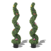 2pcs 4ft Artificial Spiral Topiary Trees Outdoor Faux Plants with Butterfly Front Door Faux Plant 2 for Porch Garden Home Decor