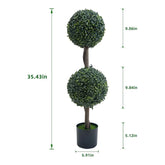 2pcs Topiary Trees Artificial Outdoor, 35" Milan Grass Ball Topiary Trees Boxwood Ball Trees for Porch, Home, Garden Decoration