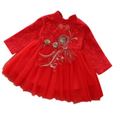Toddler Kids Baby Girls Chinese Clothing Dress Red,Children New Year Clothes Girls Fairy Hanfu Dress Tulle Embroidery Tang Suit
