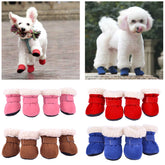 4pcsset Plush Pet Dog Shoes Autumn Winter Warm Dog Boots Socks Comfortable Anti-slip Puppy Cat Rain Snow Booties Footwear