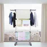 Clothes Drying Rack 4-Tier Foldable Stainless Steel Movable Clothing Airer Multifunctional Laundry Coat Rack Household