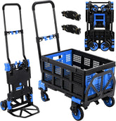 2-in-1 Hand Truck Dolly Folding Basket, 330LBS Platform Cart Dolly, Collapsible Utility Luggage Dolly Cart, WRetractable Handle