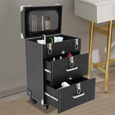 Professional Makeup Train Case with 45 Slots, Silent Wheels, Telescopic Handle, Removable Bag, Spacious Storage for Beauty Tools