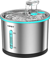 NPET Cat Water Fountain Stainless Steel, 50oz1.5L Dishwasher Safe Pet Water Fountain with Visible Window Light for Cats