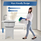 Multi-functional Plastic Laundry Sink, Ergonomic 31.5in Height, Pet Bath, Storage Rack, Gray Modern Design, Easy Install