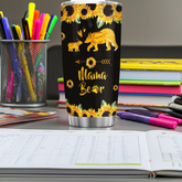 Mama Bear Mom Gifts Sunflower Bear Lover Stainless Steel Tumbler Cup with Lid, Double Wall Vacuum Thermos Insulated Travel Coffee Mug