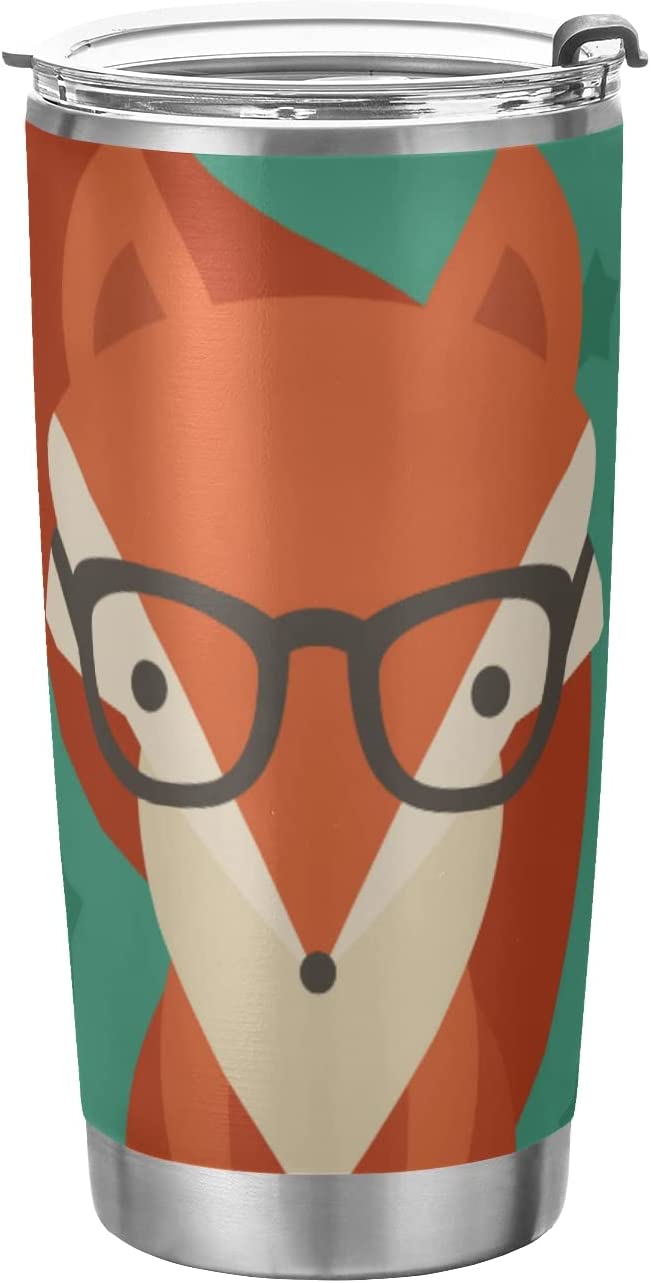 Fox Tumbler, Education Fox Glasses Stainless Steel Tumbler Travel Coffee Mug Double Wall Insulated Tumblers with Lid and Straw Tumbler Cups Leak Proof