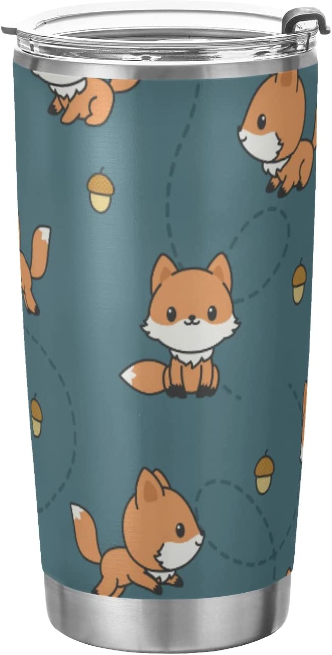 Fox Tumbler, Foxes Stainless Steel Tumbler Travel Coffee Mug Double Wall Insulated Tumblers with Lid and Straw Ice Coffee Cups Cleaning Brush