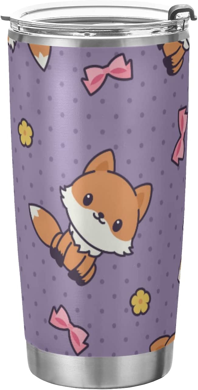 Fox Tumbler, Kawaii Foxes Stainless Steel Tumbler Travel Coffee Mug Double Wall Insulated Tumblers with Lid and Straw Insulated Cup Leak Proof