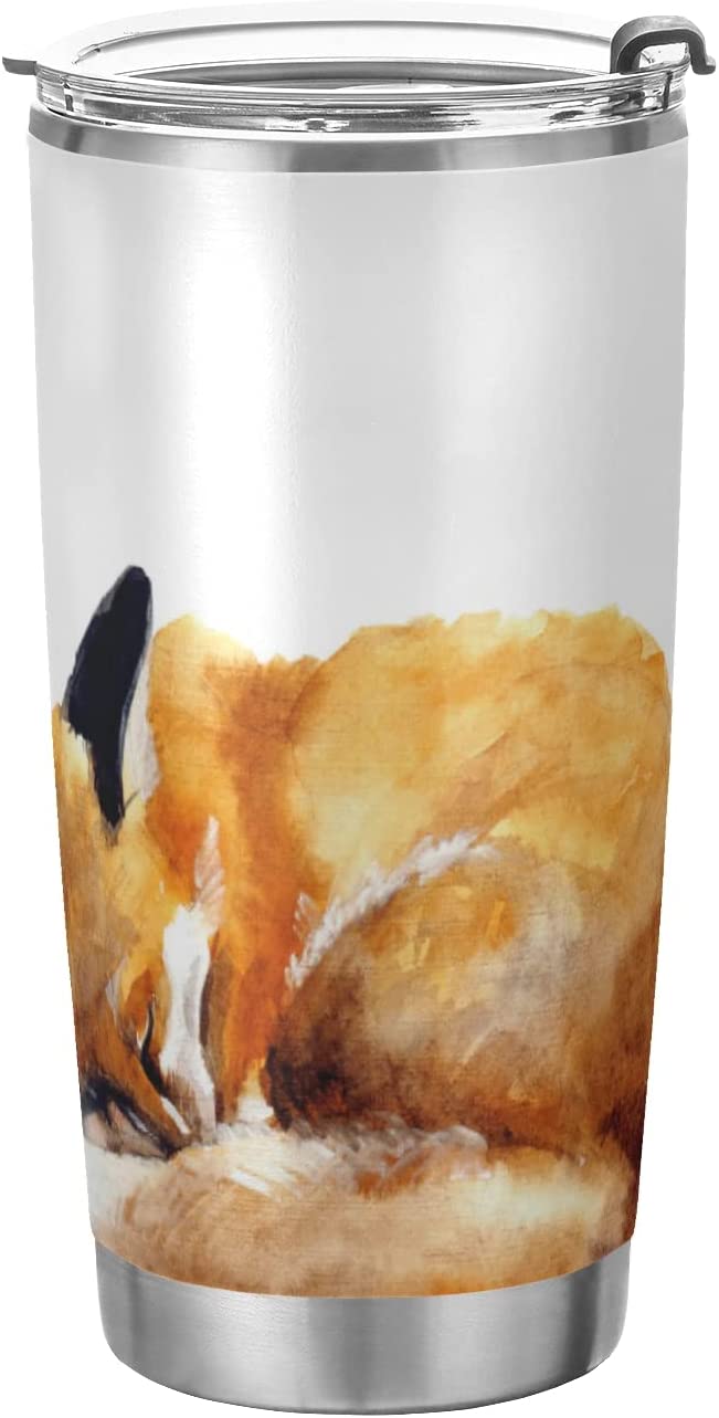Fox Tumbler, Fox Butterflies Stainless Steel Tumbler Travel Coffee Mug Double Wall Insulated Tumblers with Lid and Straw Insulated Cup Spill Proof