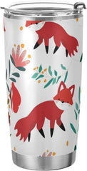 Fox Tumbler, Cute Pink Blue Wild Fox Stainless Steel Tumbler Travel Coffee Mug Double Wall Insulated Tumblers with Lid and Straw Sippy Cups Spill Proof