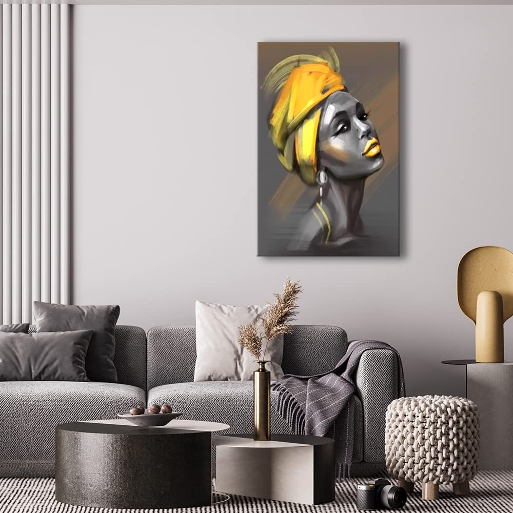 Black Girl Canvas, African American Wall Art Yellow Hair Beauty Black Woman Abstract Painting Canvas Poster for Living Room Bedroom Bathroom Home Decor