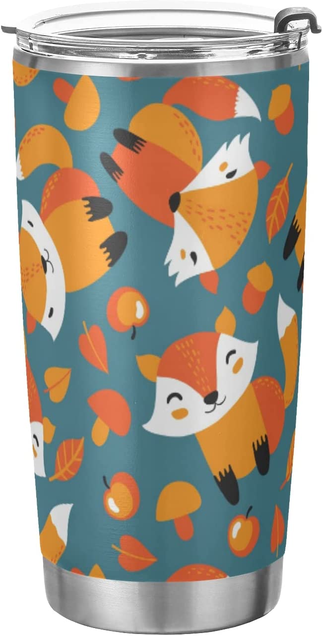 Fox Tumbler, Foxes Nuts Stainless Steel Tumbler Travel Coffee Mug Double Wall Insulated Tumblers with Lid and Straw Insulated Cup Spill Proof