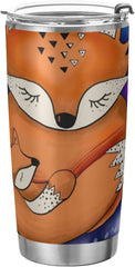 Fox Tumbler, Baby and Mother Fox with Space Tumbler Travel Coffee Mug Stainless Steel Double Wall Insulated Tumblers with Lid and Straw Ice Coffee Cups BPA Free