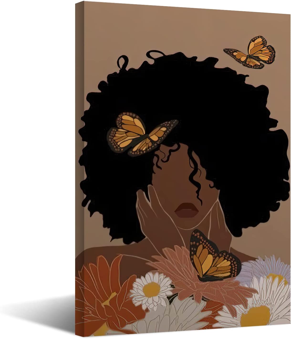 Black Girl Wall Art Canvas Black Woman with Butterflies Poster African American Wall Art Boho Minimalist Art Photo Printing Modern Flower Painting Artwork