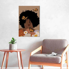 Black Girl Wall Art Canvas Black Woman with Butterflies Poster African American Wall Art Boho Minimalist Art Photo Printing Modern Flower Painting Artwork