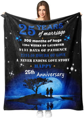 25Th Anniversary Blanket, Couple Gifts For Parents Friends, Silver Wedding Throw Blankets, Birthday, Valentines Gift For Husband Wife