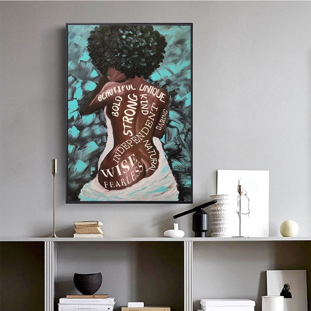 Black Girl Canvas, Black Queen Wall Art Africa America Poster Canvas Wall Art for Bathroom Bedroom Decor Abstract Sexy Woman Black White Blue Wall Art Girls Room Decoration Modern