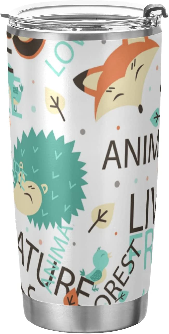 Fox Tumbler, Cute Cartoon Animals Fox Hedgehog Tumbler Travel Coffee Mug Stainless Steel Double Wall Insulated Tumblers with Lid and Straw Insulated Cup Leak Proof