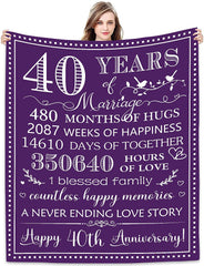 40Th Anniversary Blanket Gift For Mom Dad Grandparents Forty Married Anniversary Celebration Gift 40 Years Of Love Couple Birthday Gifts From Wife Husband Throw Blankets
