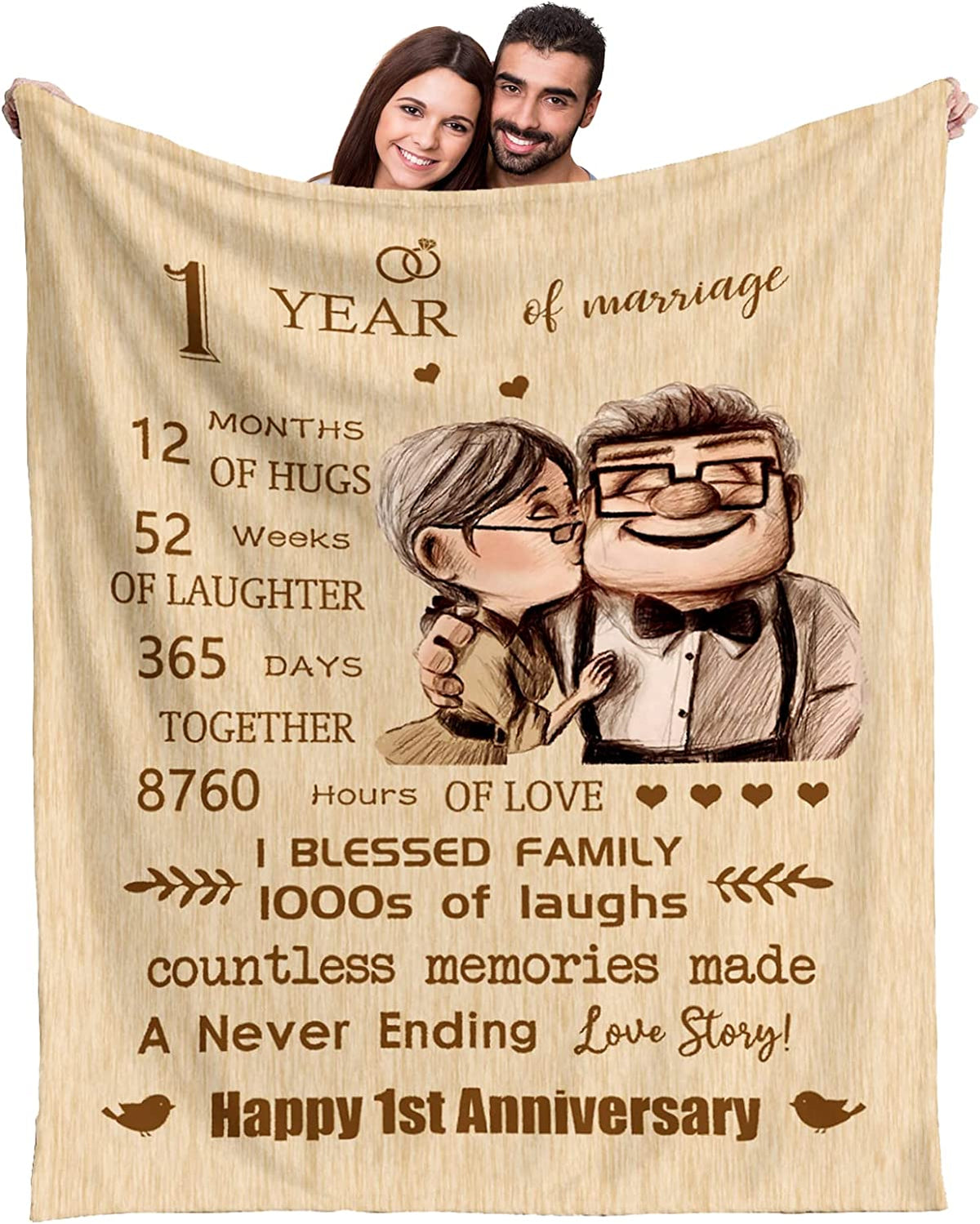 1st Anniversary Blanket Gifts Wedding, 1 Years of Marriage Gift for Wife, Parents, Friends Warm 1st Wedding Idea Valentine's Day Gift Idea