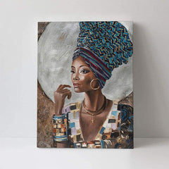 Black Girl Canvas, African American Wall Art, Canvas Painting Black And Golden Woman Portrait Abstract Gold Earrings Necklace Poster Artwork Modern Home Decorations Framed Ready To Hang