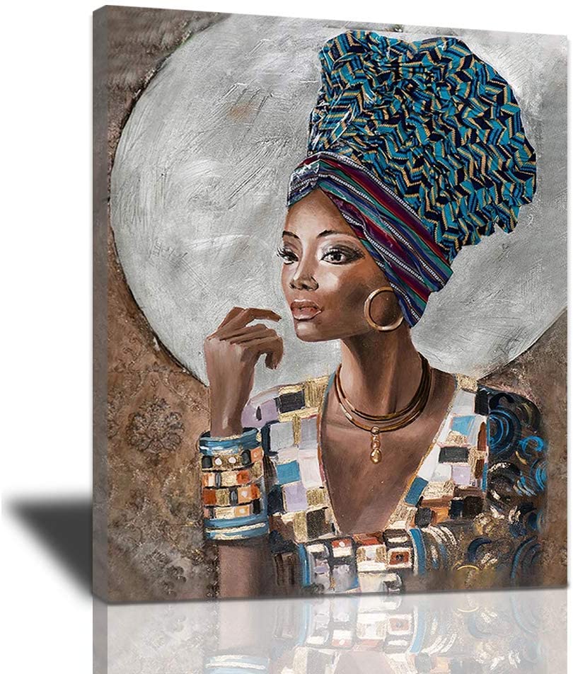 Black Girl Canvas, African American Wall Art, Canvas Painting Black And Golden Woman Portrait Abstract Gold Earrings Necklace Poster Artwork Modern Home Decorations Framed Ready To Hang