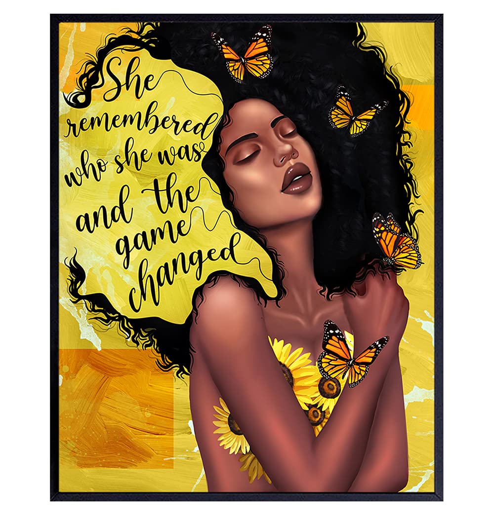 African American Woman Black Art - She Remembered Who She Was And The Game Changed Inspirational Wall Decor - Positive Quotes - Encouragement Gifts for Women - Motivational Posters - Uplifting Gifts