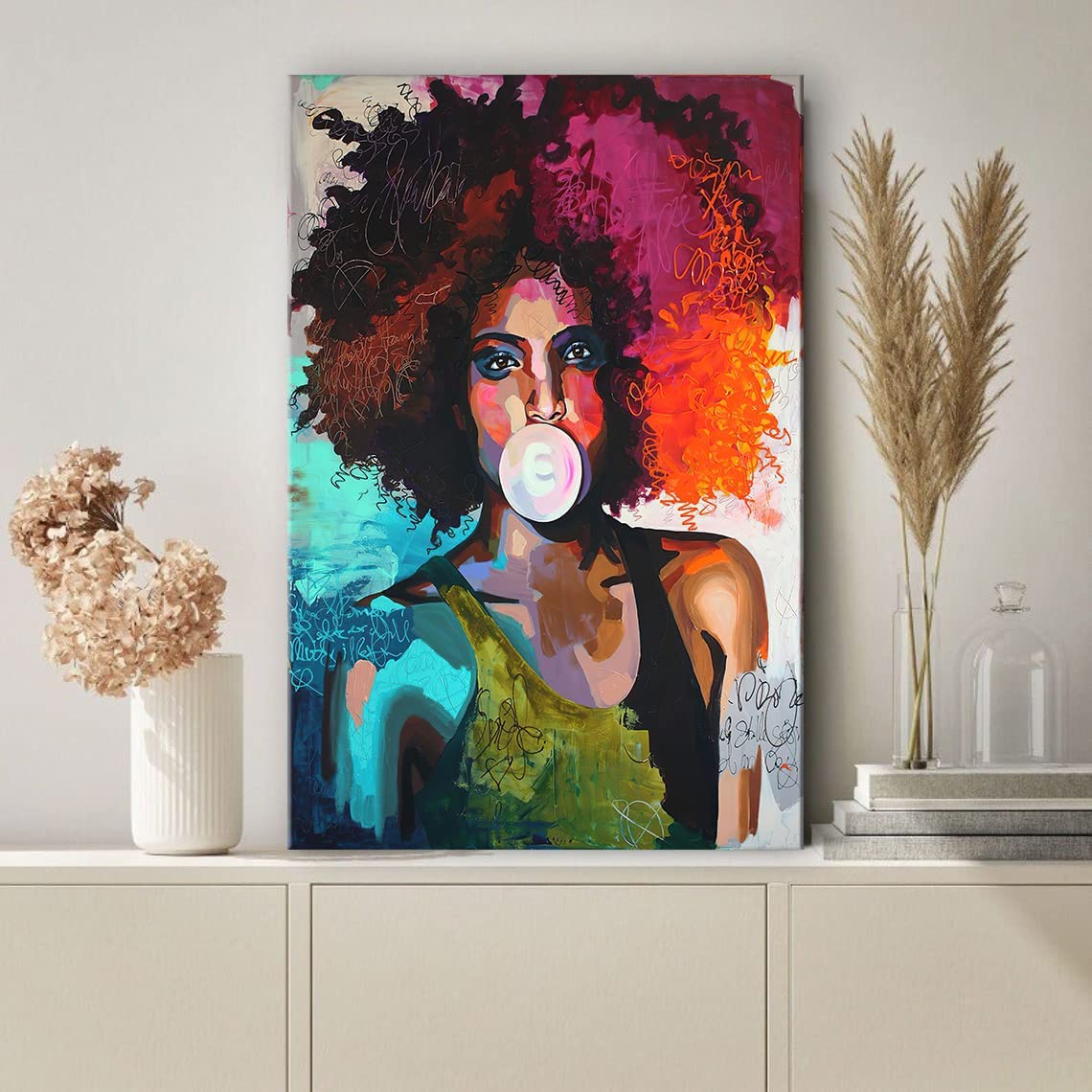 Black Girl Canvas, African American Wall Art Black Woman Wall Art Graffiti Painting Poster Abstract Wall art Afro Black Girl Hairstyle Unframed Canvas Wall Art Modern Home Decoration