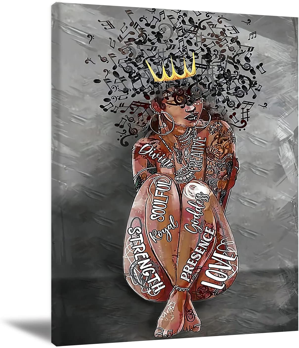 Black Girl Canvas, Black Queen Wall Art Africa America Poster Black Woman Love Music Canvas Wall Art Abstract Contemporary Canvas Matte Prints Painting Home Decor For Bedroom Living Room