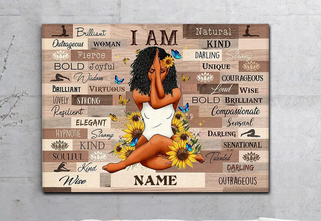 Personalized Black Girl Sunflower Yoga Canvas I am Brilliant Natural Kind Darling Canvas Poster Wall Art Home Decor