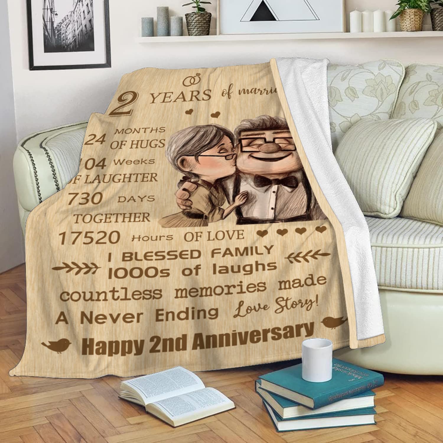 2nd Anniversary Blanket Gifts Wedding for 2nd, 2 Years of Marriage Gift for Wife, Parents, Friends 2nd Wedding Idea Valentine's Day Gift Idea
