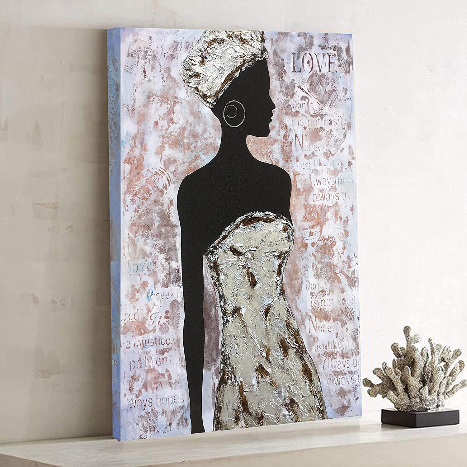 African American Painting Wall Decor, Black Girl Paintings for Wall, Minimalist Fashion Luxury Style Queen Posters Female Bathroom Bedroom Dressing Room Decor