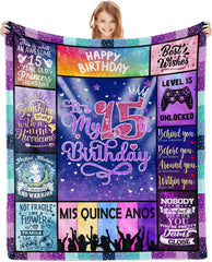 15 Year Old Girls Gifts for Birthday Blanket -15th Birthday Gifts for Girls - Quinceanera Gifts - Gifts for 15 Year Old Girls