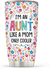 Aunt Tumbler, Aunt Like a Mom Tumbler - Stainless Steel Travel Mug with Lid - Aunt-to-be, Aunt Gifts from Niece, Nephew - Funny Gift for Aunt for Birthday, Christmas