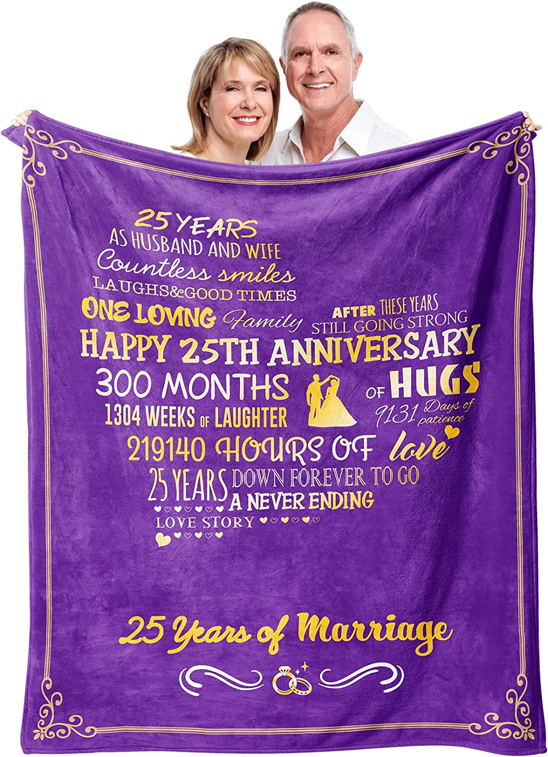 25Th Anniversary Blanket, 25Th Silver Wedding Anniversary Couple Gifts For Dad Mom Parents Friends, 25 Years Of Marriage Throw Blankets Gift For Husband Wife Her/Him