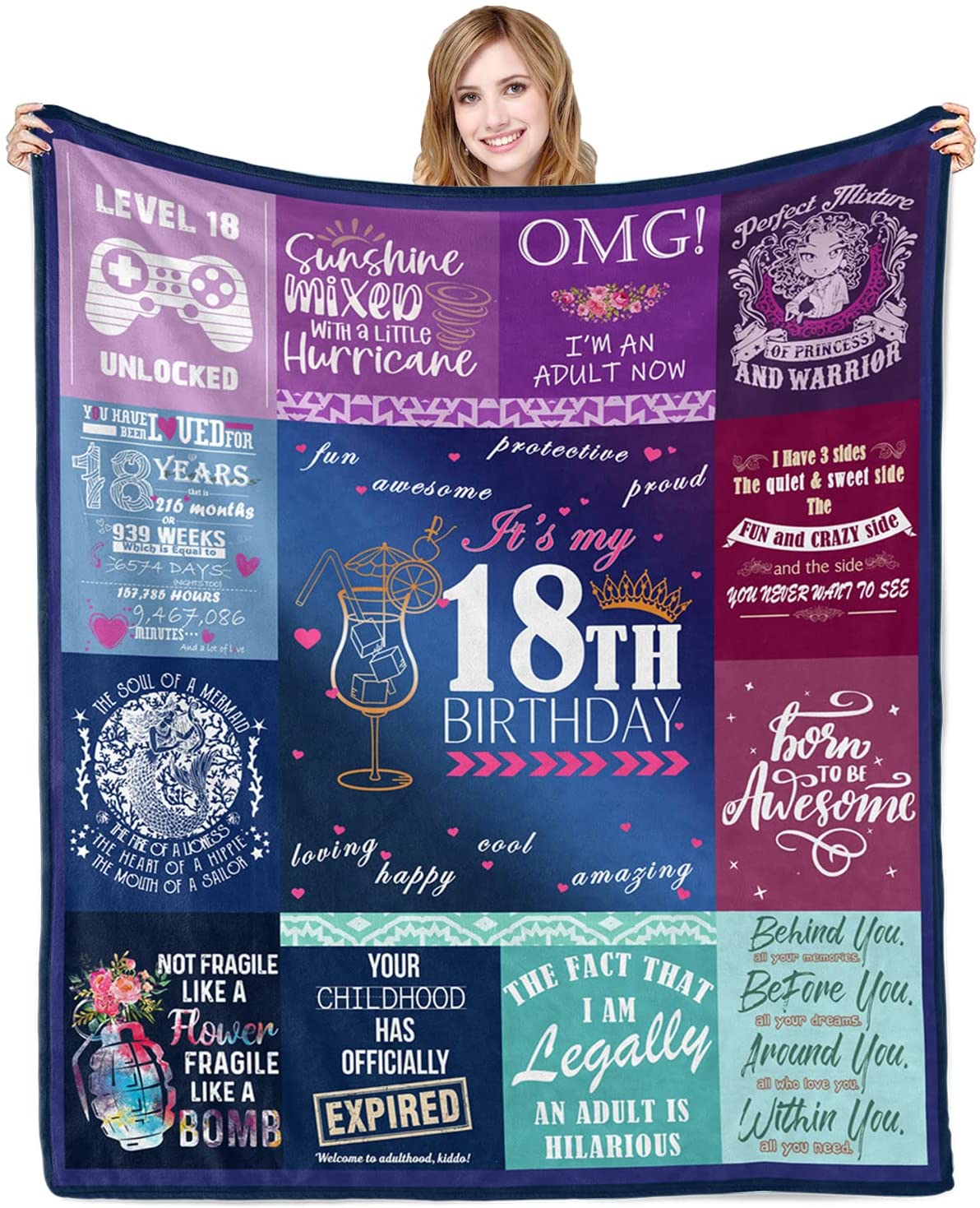 18Th Birthday Blanket, Birthday Decorations For Girls Gifts For 18 Year Old Girls Blanket 18 Year Old Birthday Gifts For Girls Teenage Gifts For My Daughter From Mom Soft Warm Flannel Throw Blankets