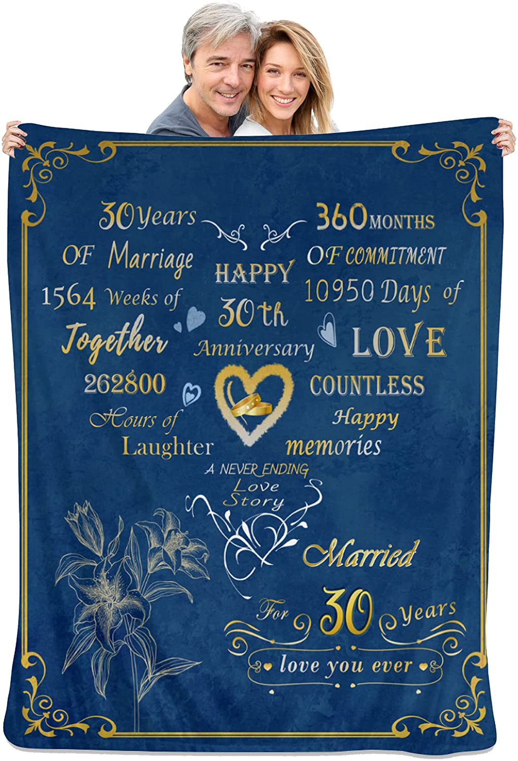30Th Anniversary Blanket, 30Th Wedding Anniversary Couple Unique Gifts For Dad Mom Parents Grandparents, 30 Years Of Marriage Throw Blanket For Husband Wife