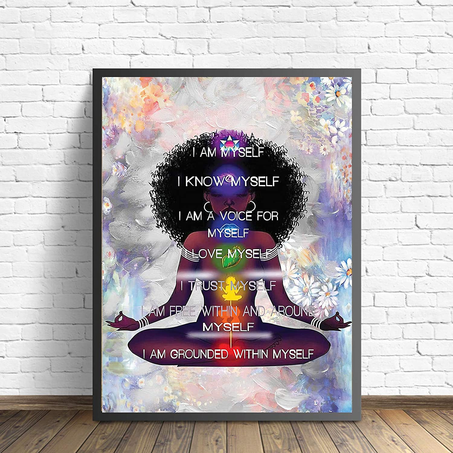 Black Girl Canvas, Black Queen Girl Wall Art Meditation Vertical Poster African American Portrait Canvas Wall Art Abstract Contemporary Matte Prints Painting Home Decor