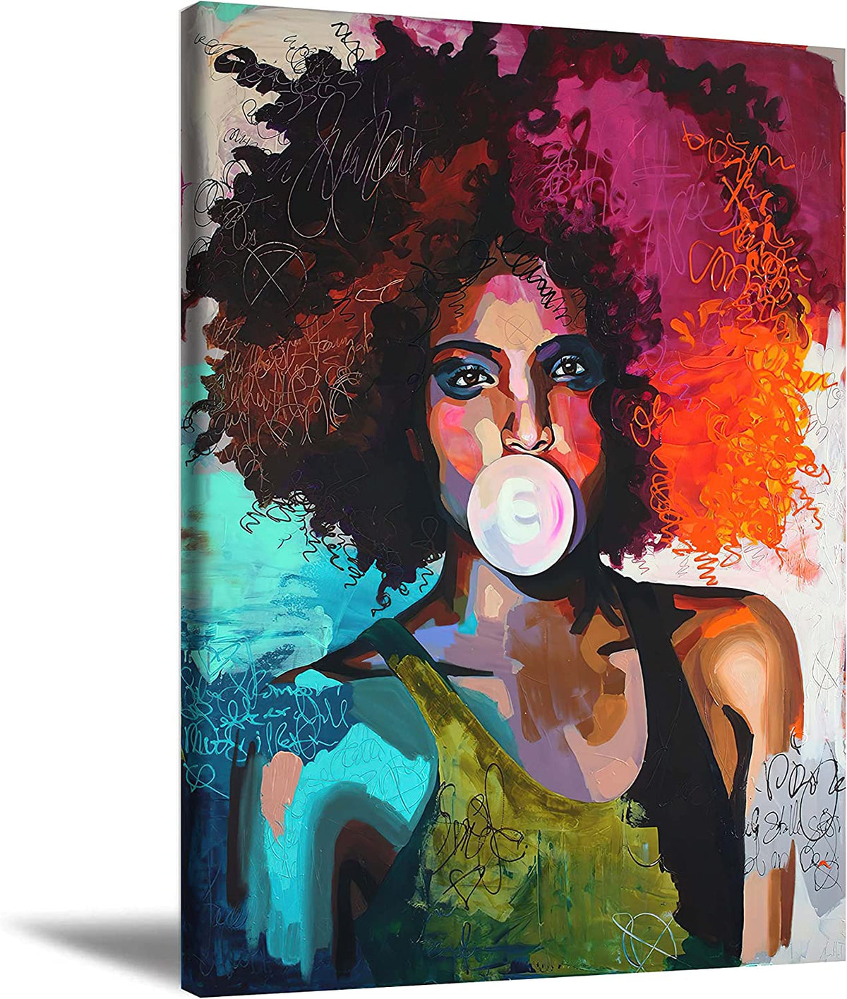 Black Girl Canvas, African American Wall Art Black Woman Wall Art Graffiti Painting Poster Abstract Wall art Afro Black Girl Hairstyle Unframed Canvas Wall Art Modern Home Decoration