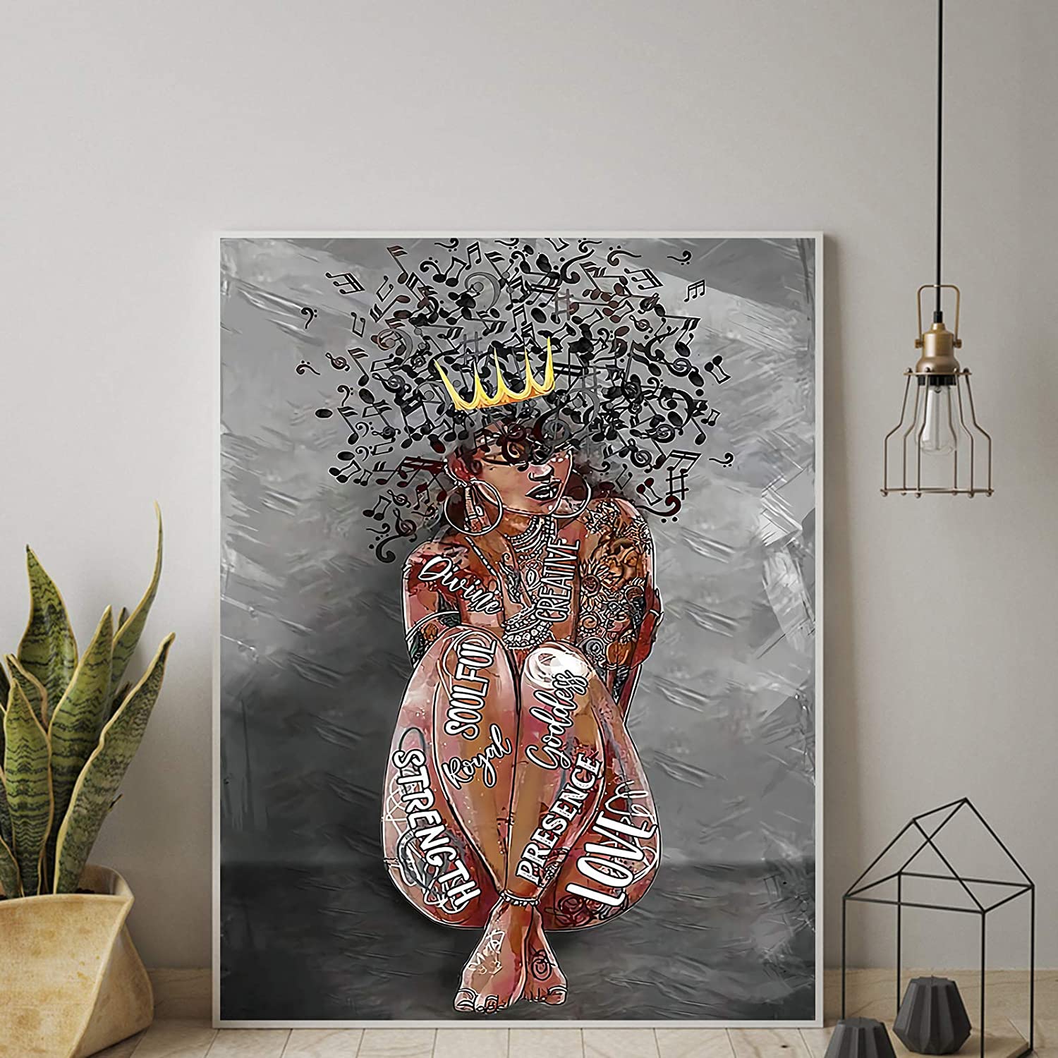 Black Girl Canvas, Black Queen Wall Art Africa America Poster Black Woman Love Music Canvas Wall Art Abstract Contemporary Canvas Matte Prints Painting Home Decor For Bedroom Living Room