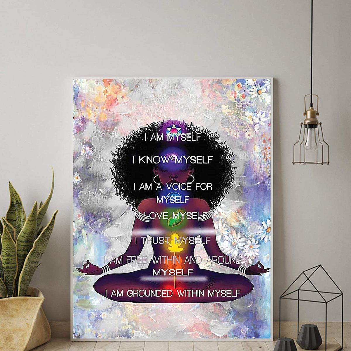 Black Girl Canvas, Black Queen Girl Wall Art Meditation Vertical Poster African American Portrait Canvas Wall Art Abstract Contemporary Matte Prints Painting Home Decor