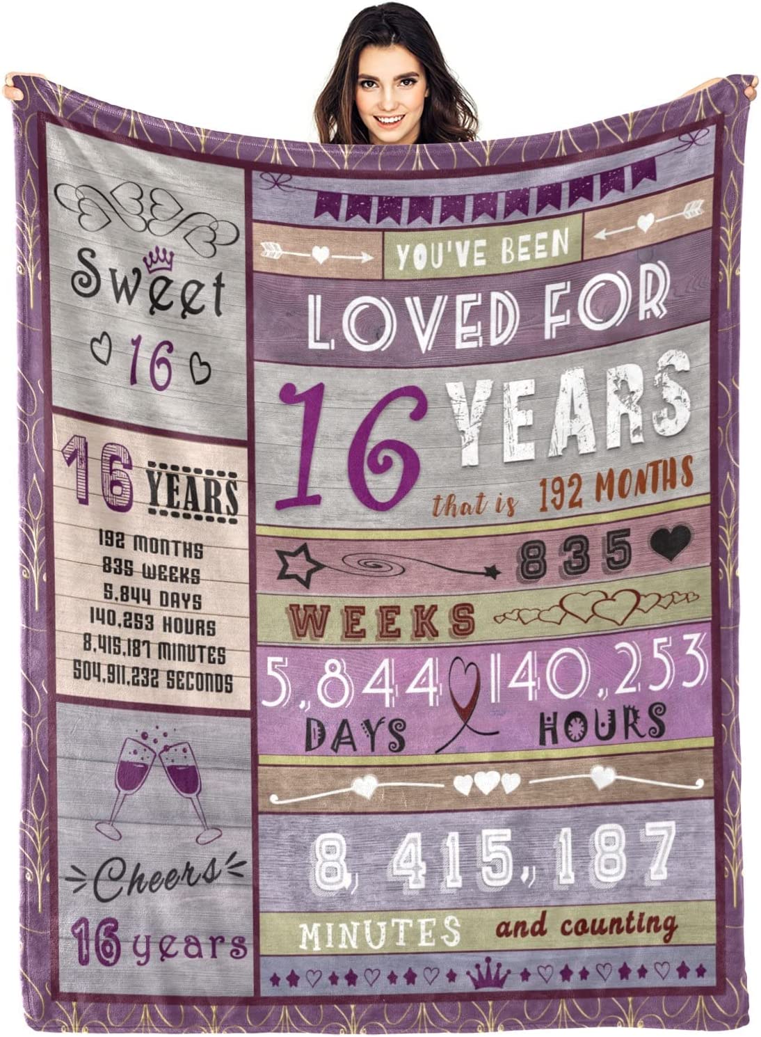 16Th Birthday Blanket, Birthday Gifts For Girls - Sweet 16 Birthday Decorations - 16 Year Old Girl Gifts For Birthday - Sweet 16 Gifts For Girls - Friendship Gifts For 16 Year Old Teen Girl