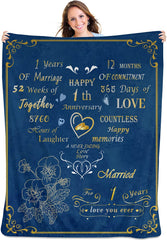1St Anniversa Blanket, Gift For Couple Wife Husband Her Him 1 Year Marriage, Romantic Throw Blankets Valentine Day Birthday Gifts