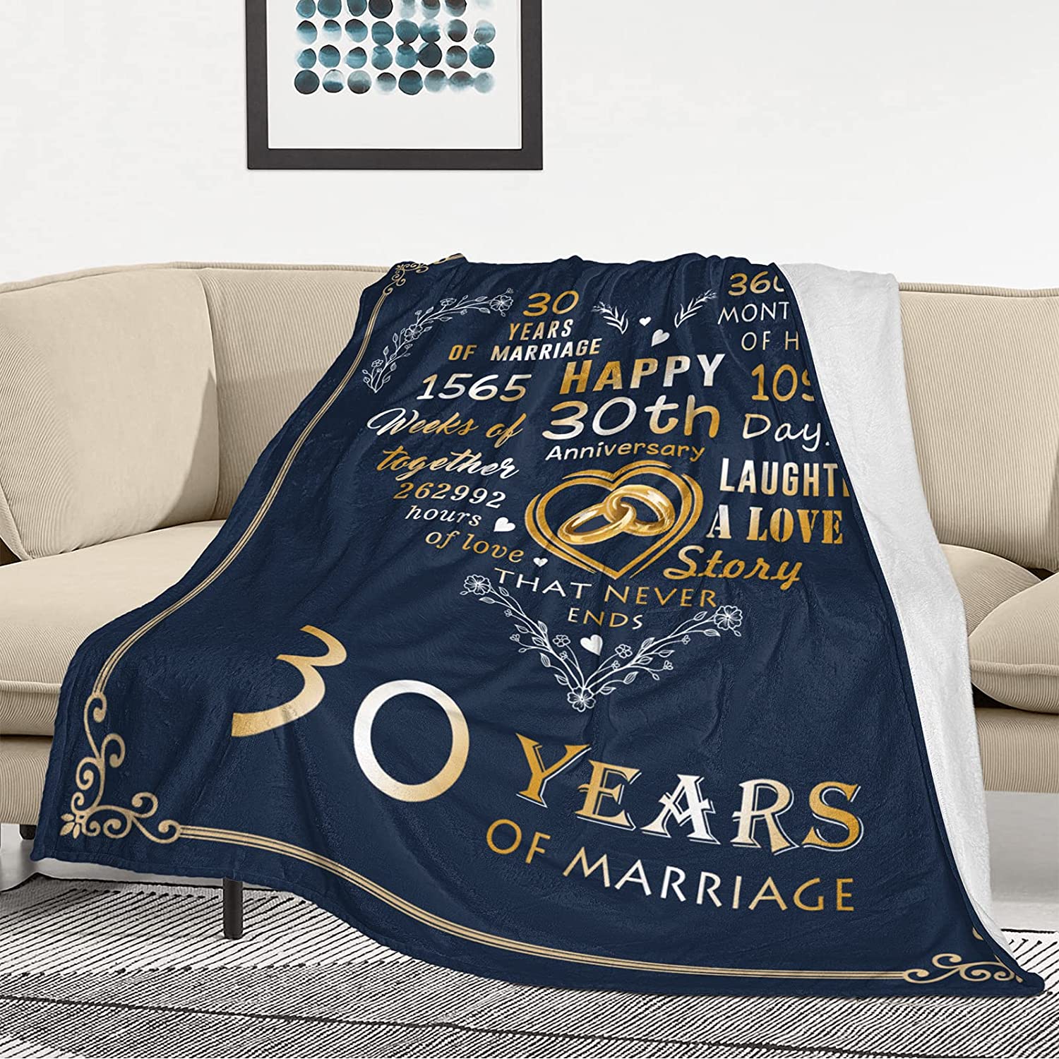 30Th Anniversary Blanket, 30Th Pearl Wedding Anniversary Couple Gifts For Dad Mom Parents Friends, 30 Years Of Marriage Throw Blankets Gift For Husband Wife Her Him