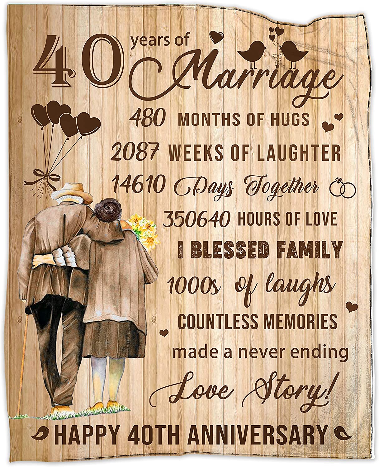 40Th Anniversary Blanket Gift, 40Th Marriage Anniversary Blanket Gift Flannel 50"X60" Throw Blanket For Wife Husband, Anniversary Blanket Gift